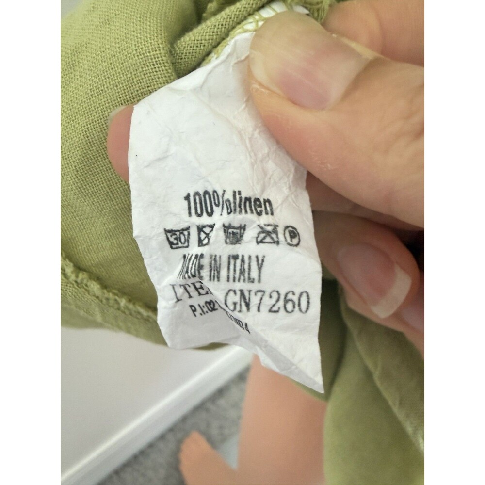 SAGA Green Linen Shirt Dress Pockets OS Lagenlook Long Sleeve Italy Made - Picture 9 of 14